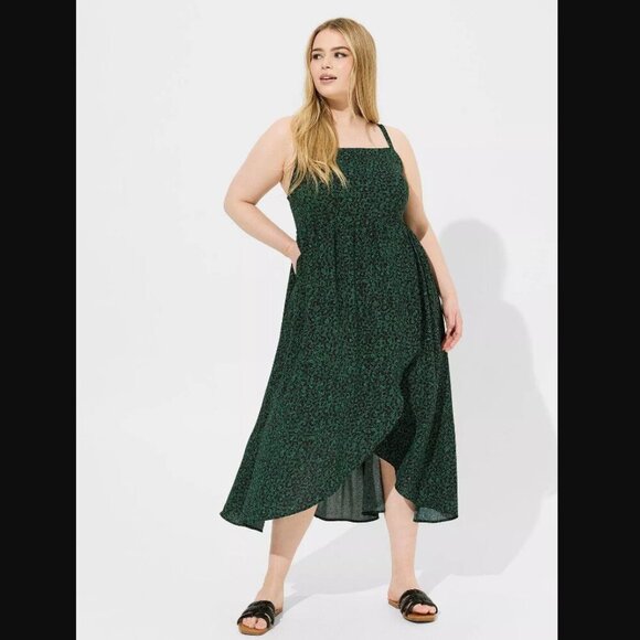 NWT Torrid Tea Length Challis Square Neck Dress Leopard Convo Bosphorus Size 2X - Picture 1 of 16